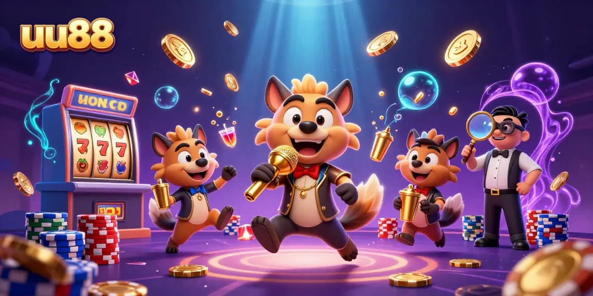 UU88 hyenas entertain in a vibrant casino scene, capturing the excitement of gaming.