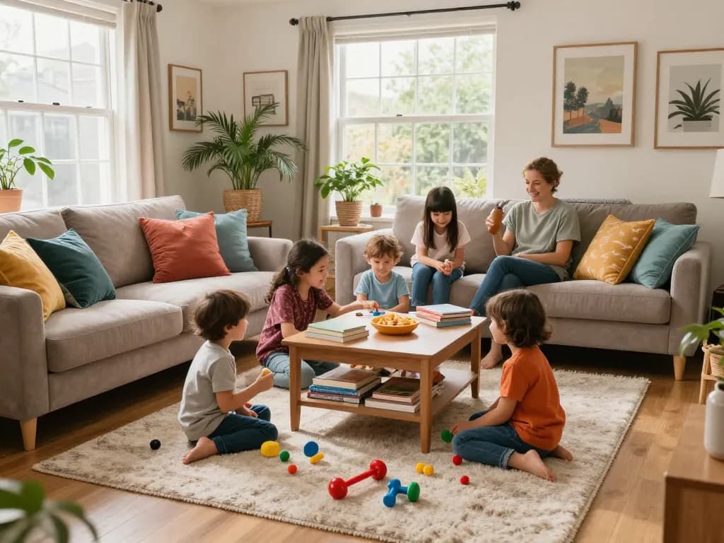 Family enjoying time together on affordable carpets London in a cozy living room with natural light.