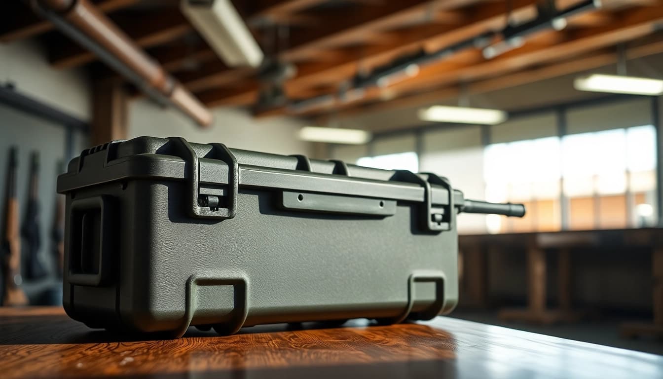 Find a pelican gun case for sale, featuring a durable and rugged design suitable for safe storage.