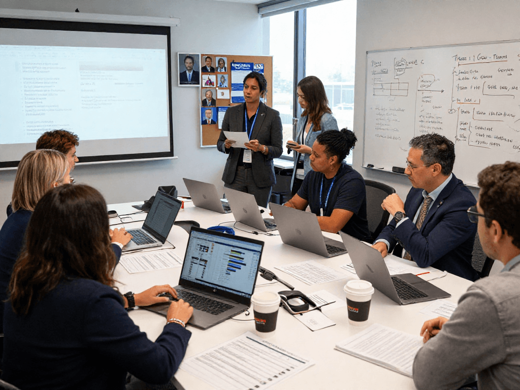 Campaign strategists analyzing data as a recall campaign consultant, boosting electoral success.