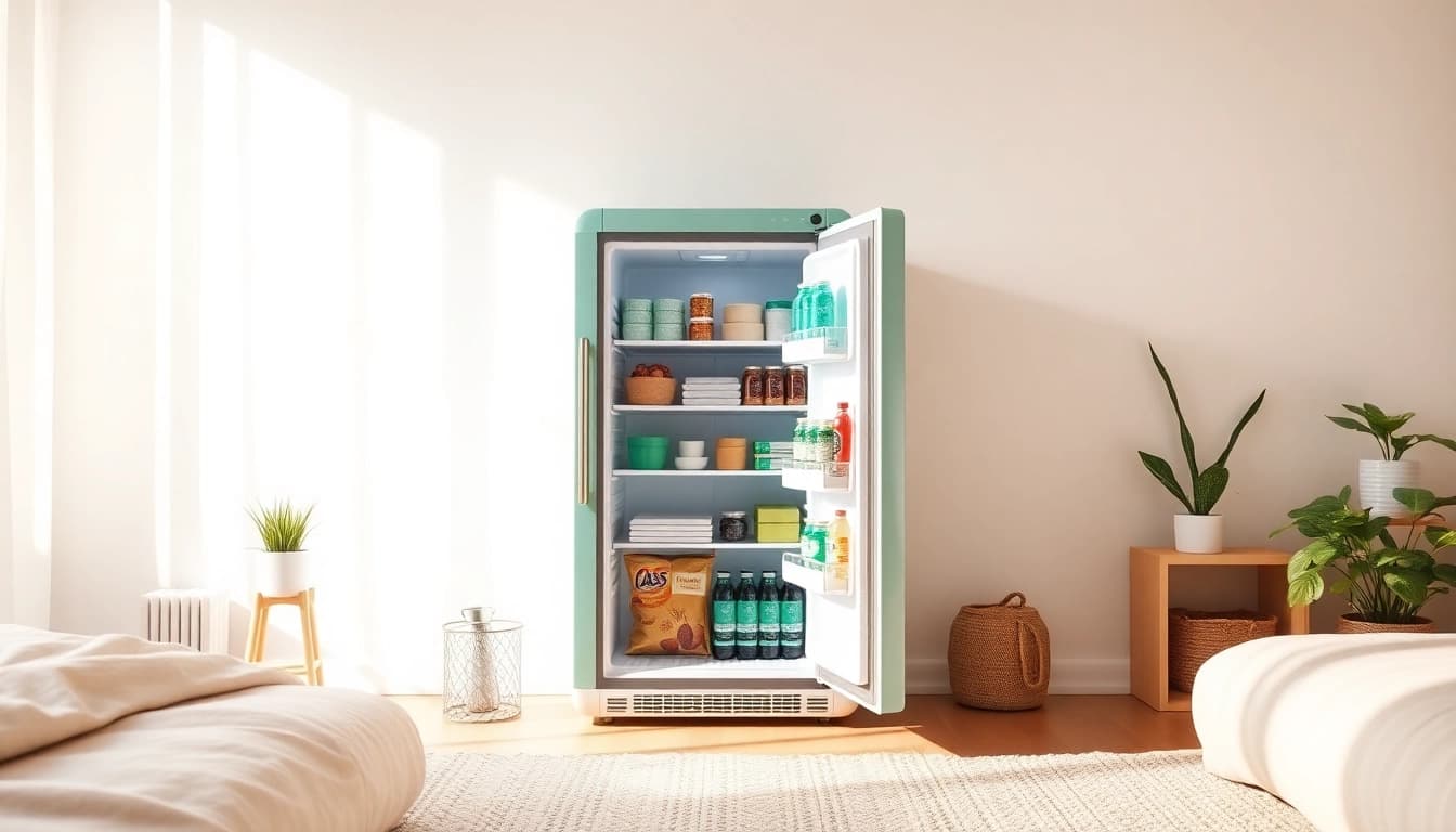 Organize your snacks efficiently with this stylish dorm room fridge.