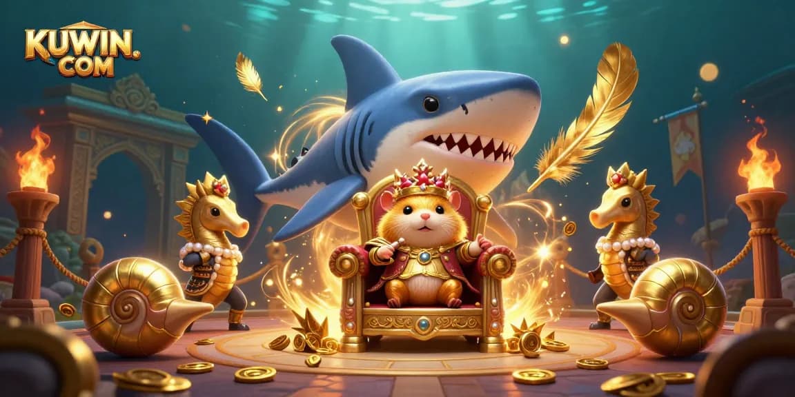 Witness the thrilling action at KUWIN. COM with the fierce golden hamster king amidst a dynamic casino scene.