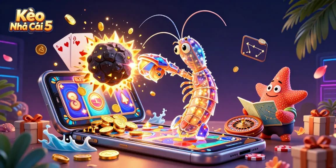 Kèo Nhà Cái 5 brings excitement with a galactic samurai shrimp and starfish exploring dynamic casino elements.
