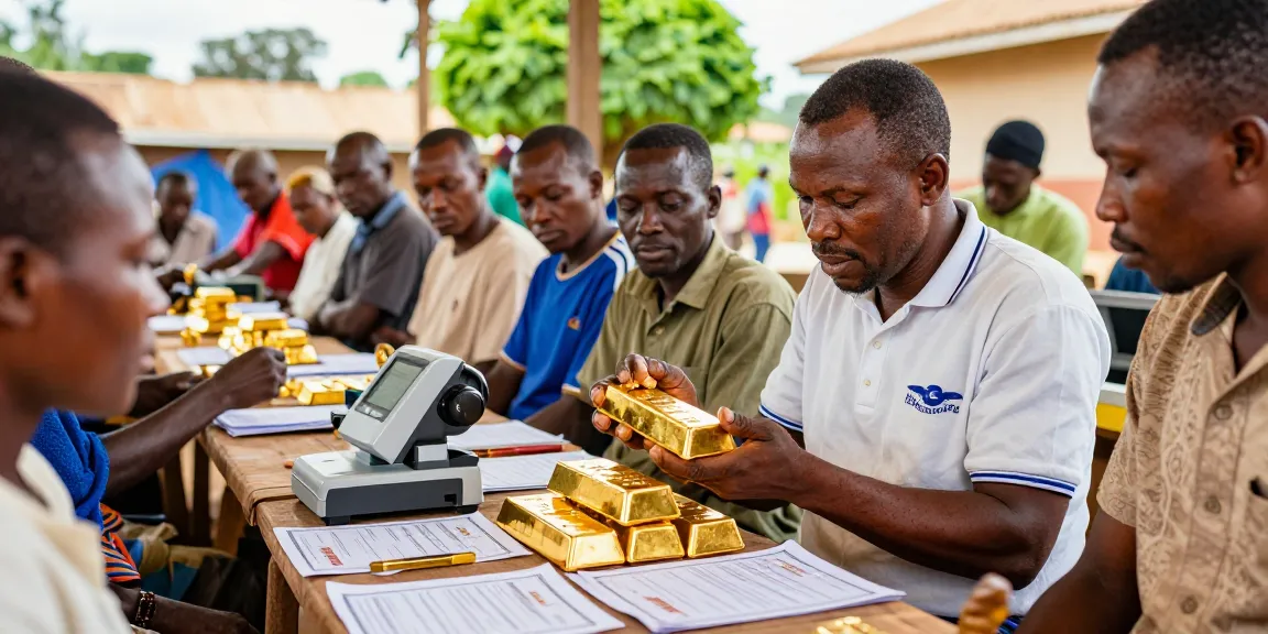 Serious buyers examining CIF gold Africa in a Ugandan marketplace, reflecting transparency and quality.