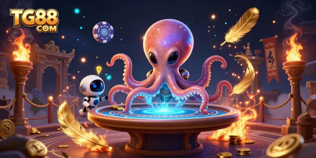 Engage with TG88 COM at an alien-themed poker table featuring cosmic gameplay elements and vibrant casino decor.
