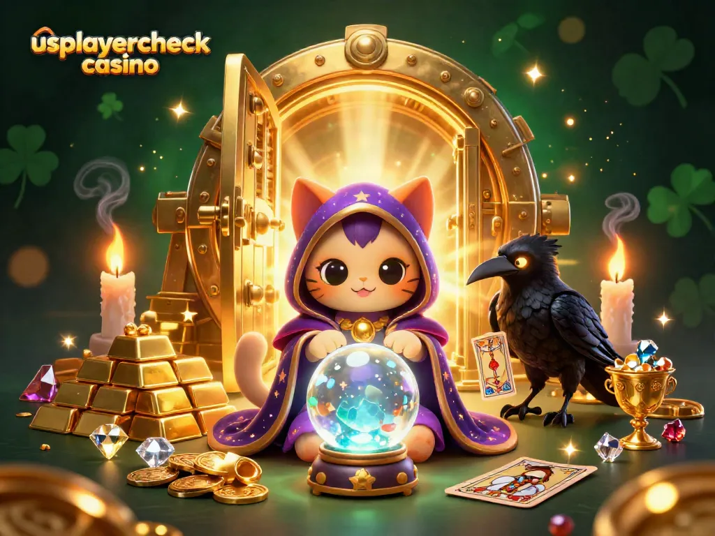 Experience the magic of the usplayercheck casino with mystical characters and a treasure-filled scene.