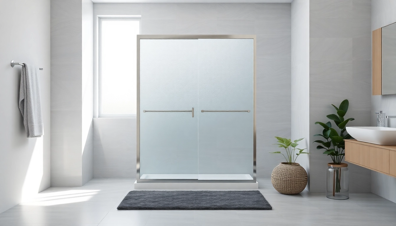 Elegant shower sliding doors featured in a modern bathroom setting, showcasing sleek lines and a minimalist aesthetic.