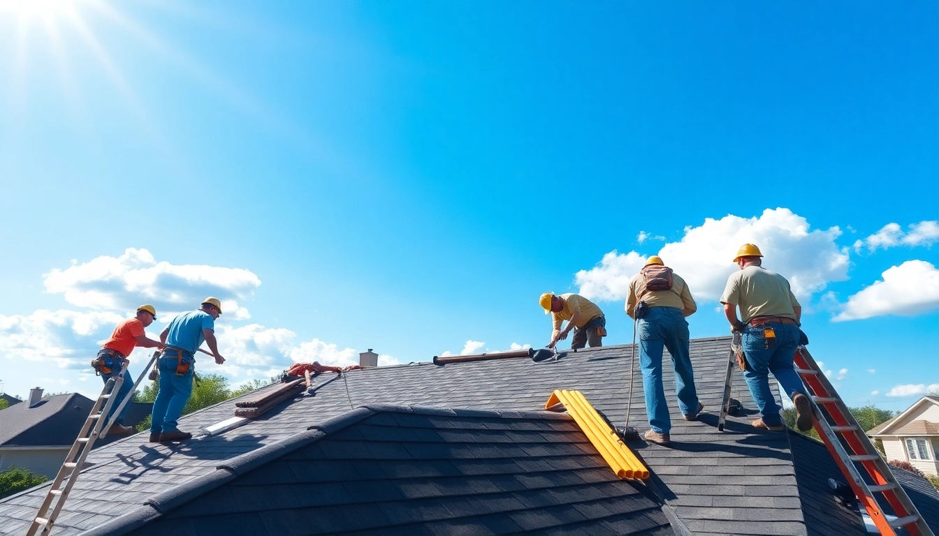 Roofing installation services in South Jersey showcasing a diverse team at work on a residential roof.