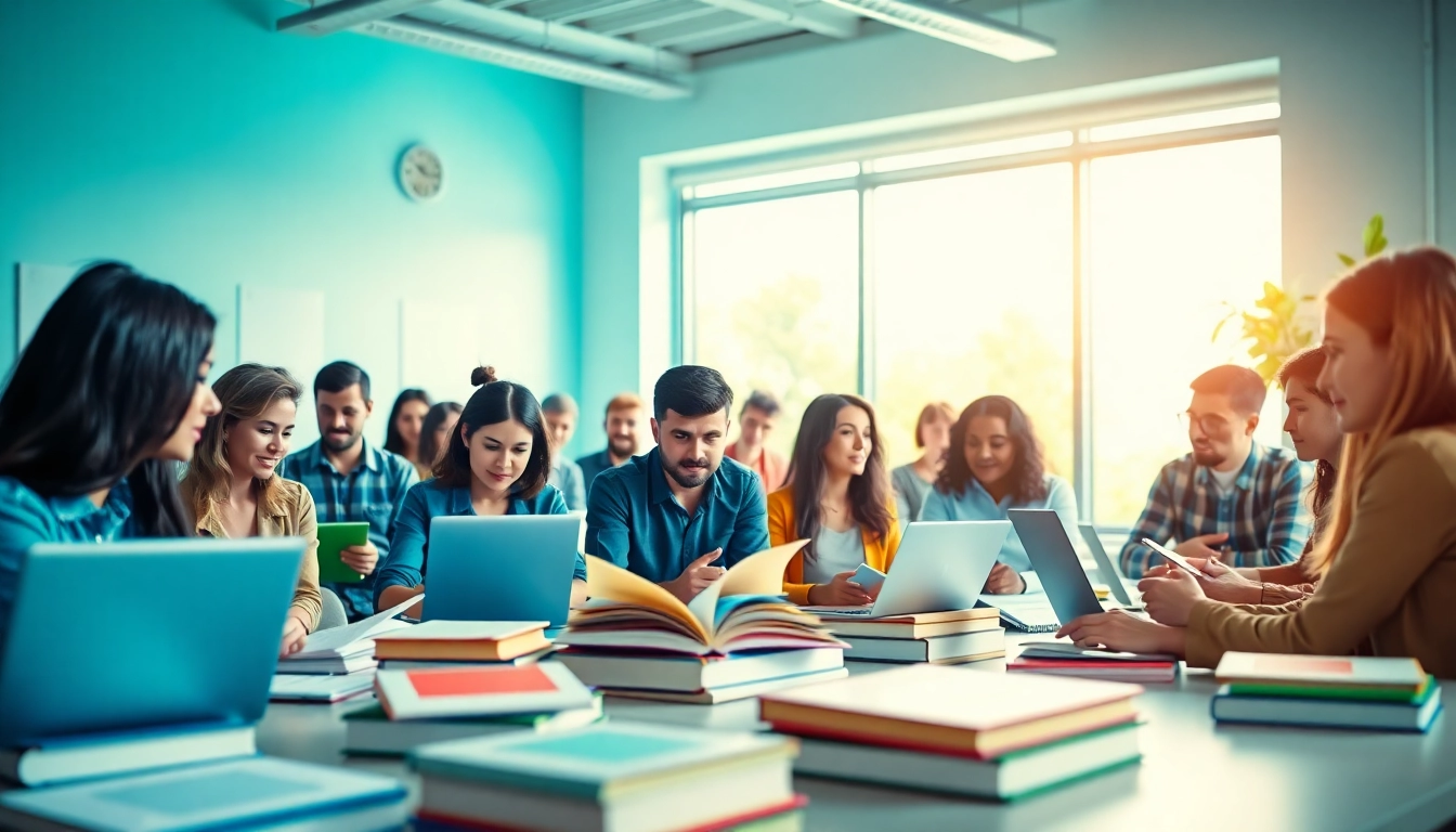 Explore options to get certified with professionals collaborating in a bright workspace.
