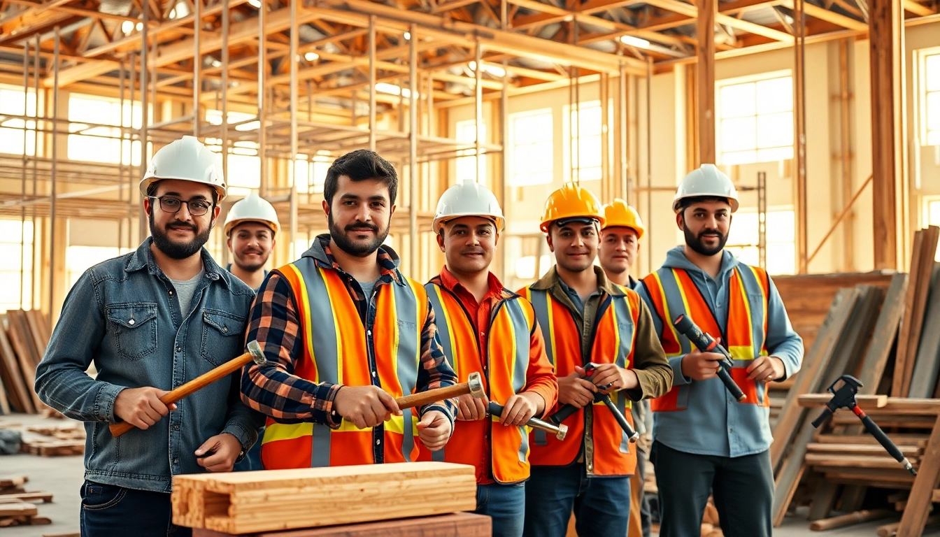 Engaged construction apprentices collaborating on-site, emphasizing hands-on construction apprenticeship skills.