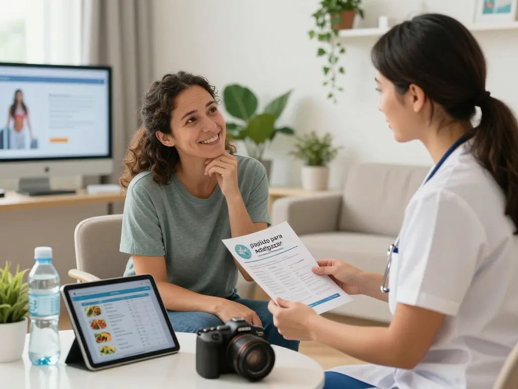 Péptidos para adelgazar — Peso Saludable treatment session with patient guidance in a wellness clinic.