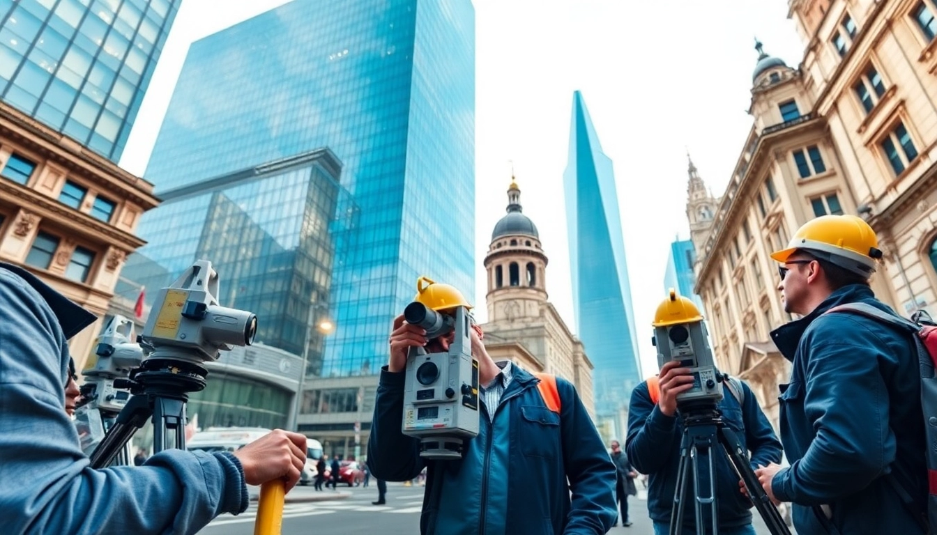 Measured Building Surveyors london conducting a detailed survey in an urban setting with advanced equipment.