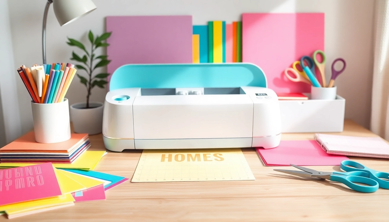 Cricut for beginners crafting workspace with Cricut machine and vibrant materials