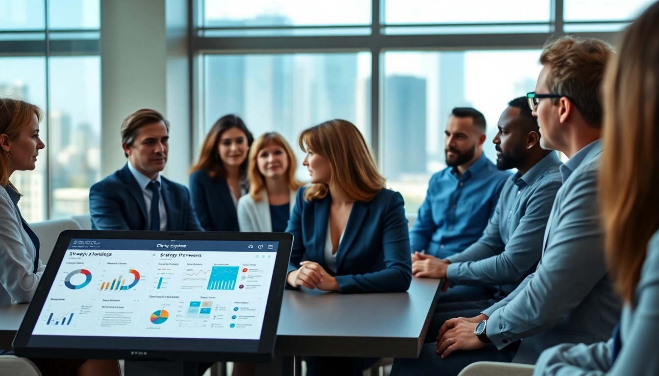 Engaged team discussing Strategy Capture Management in a collaborative workspace.