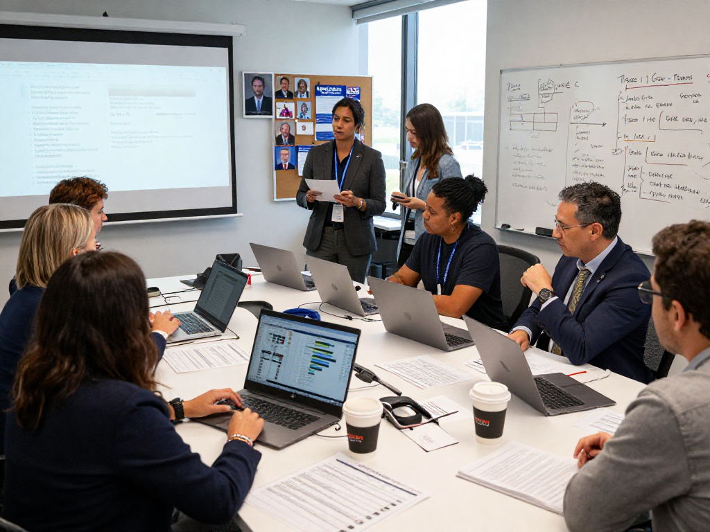Campaign strategists analyzing data as a recall campaign consultant, boosting electoral success.