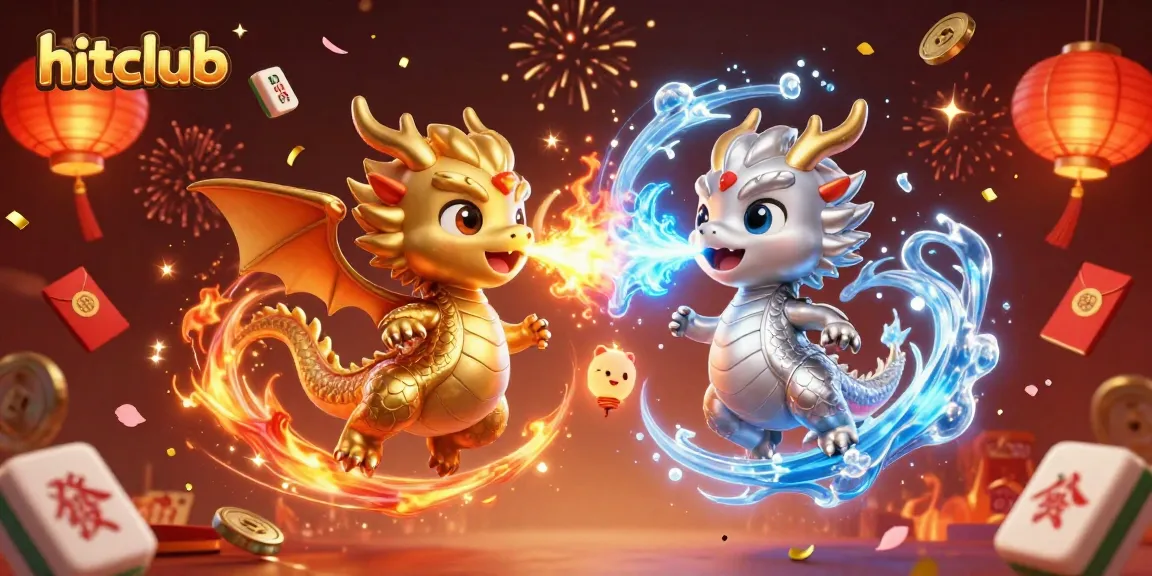 Join the excitement of hitclub casino games with a vibrant 3D scene featuring dragons and festive elements.