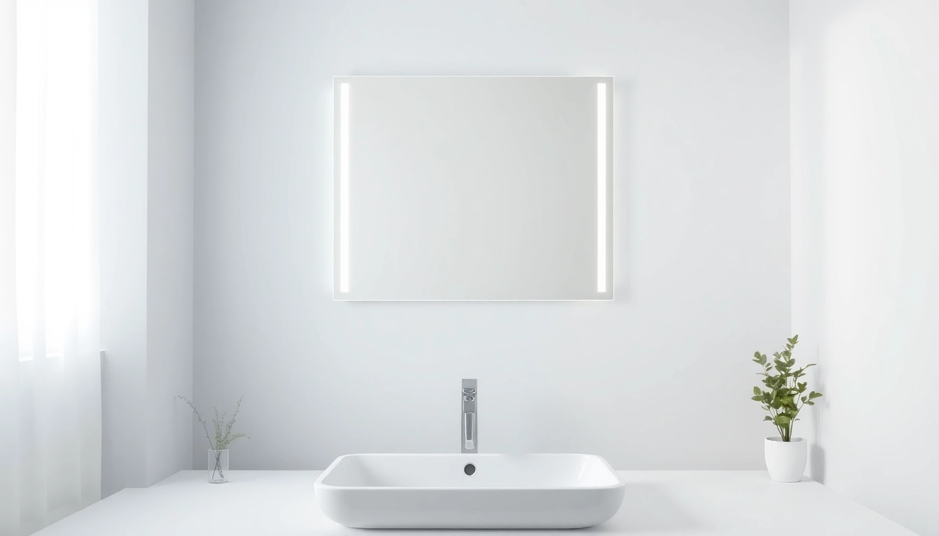 Stylish elegant led mirror reflecting a modern bathroom setting with soft lighting.