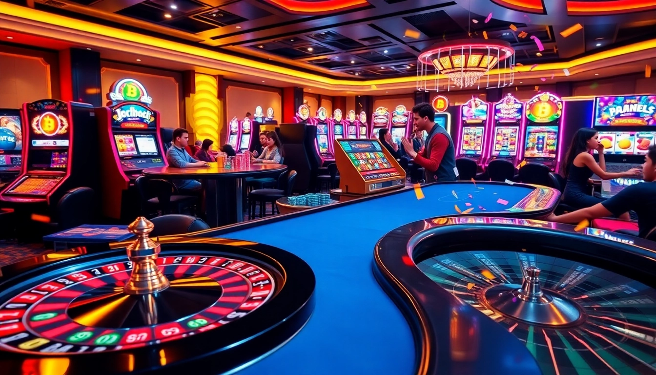 Exciting atmosphere highlighting the best crypto casinos with vibrant gaming tables and players celebrating wins.