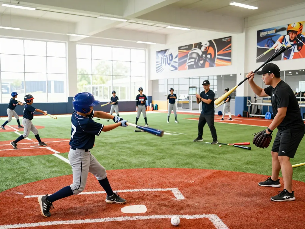 hitclub baseball training environment with young athletes practicing swings.