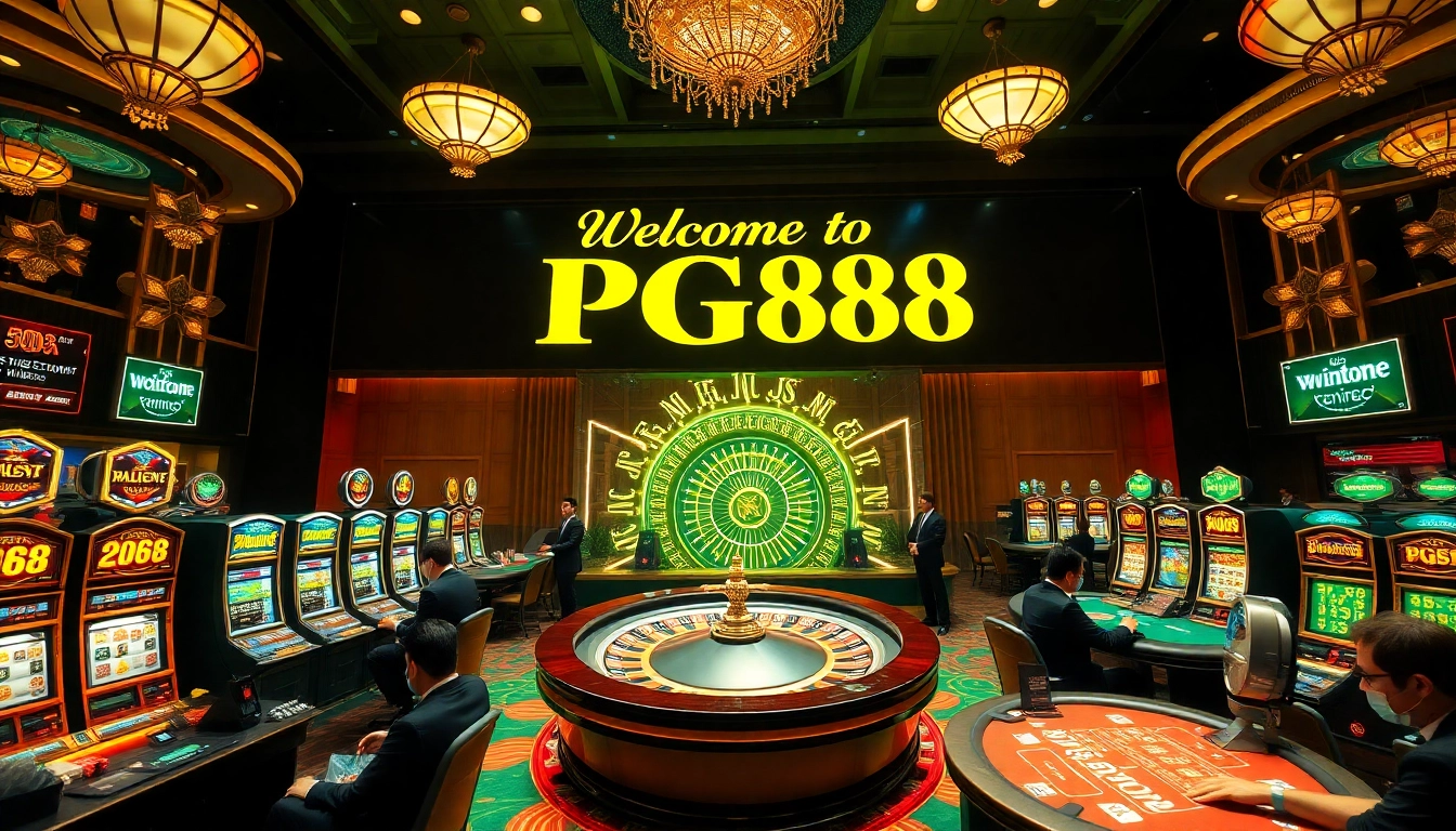 Exciting gambling action at PG88 casino with roulette and slot machines.