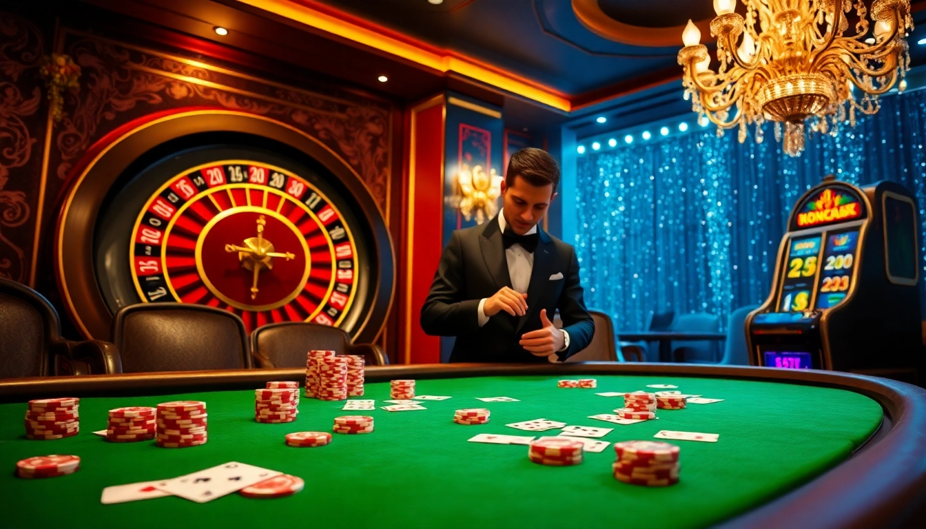 KONG88 poker table scene with vibrant roulette wheel and luxurious casino ambiance.
