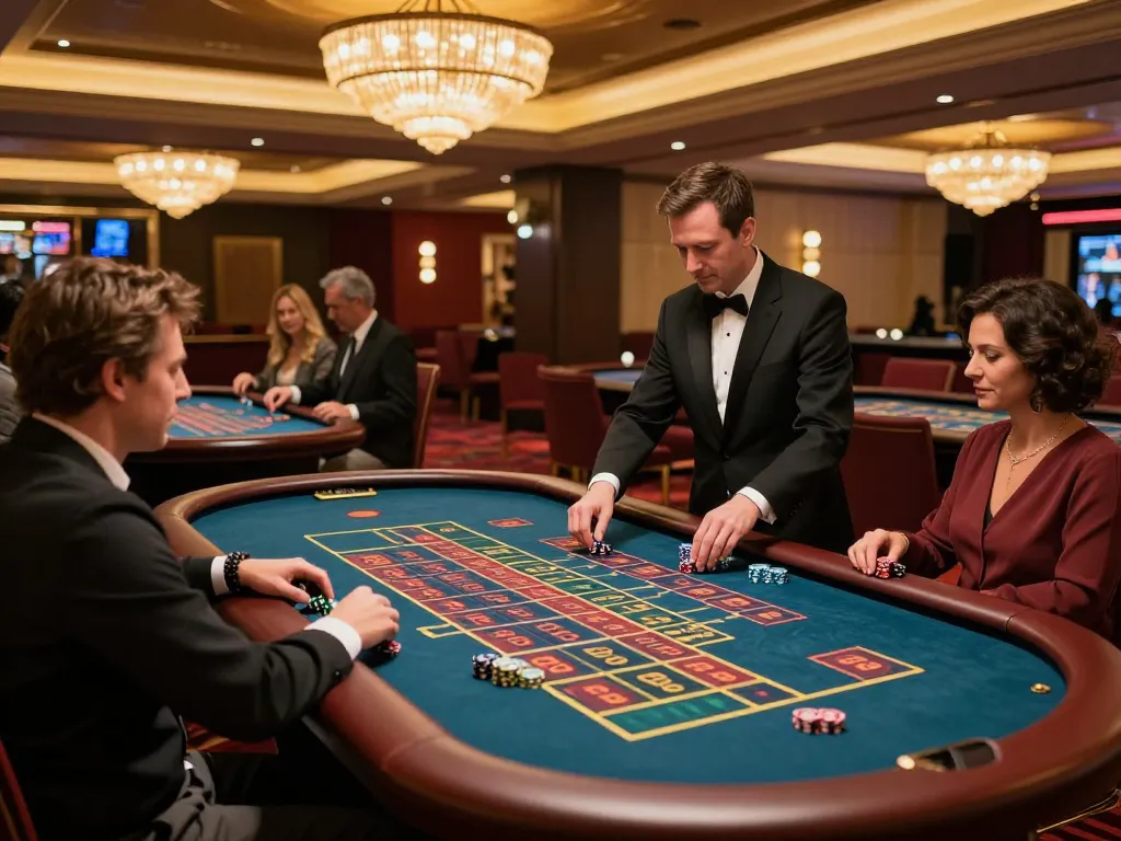 Players placing bets at a dynamic roulette table in an MB66 casino setting, enhancing the thrilling experience.