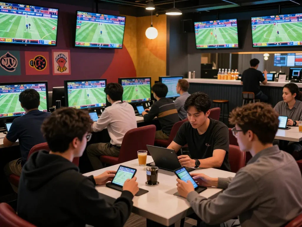 five88 patrons engaged in thrilling live sports betting, analyzing odds and placing bets in an exciting atmosphere