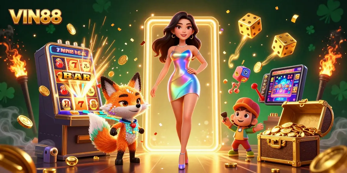 Experience thrilling gameplay with VIN88 as a glamorous woman in a holographic dress dazzles in a jackpot explosion.