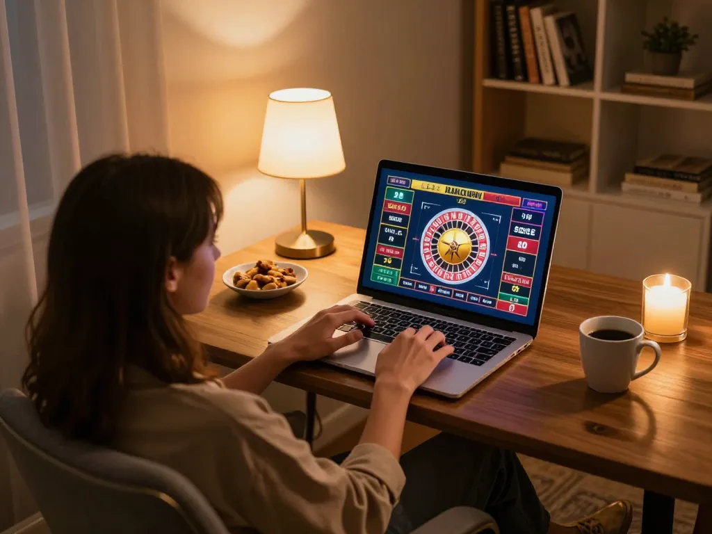 Experience live dealer gameplay with Sunwin in a cozy home setting, person engaged in online gaming.
