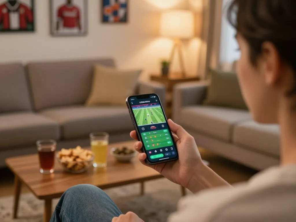 Socolive sports betting session on smartphone at home, showcasing live match excitement and user engagement.