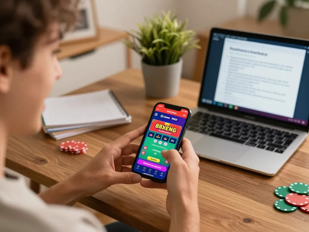 Excited player engaging with 88xeng mobile app for strategic betting at home
