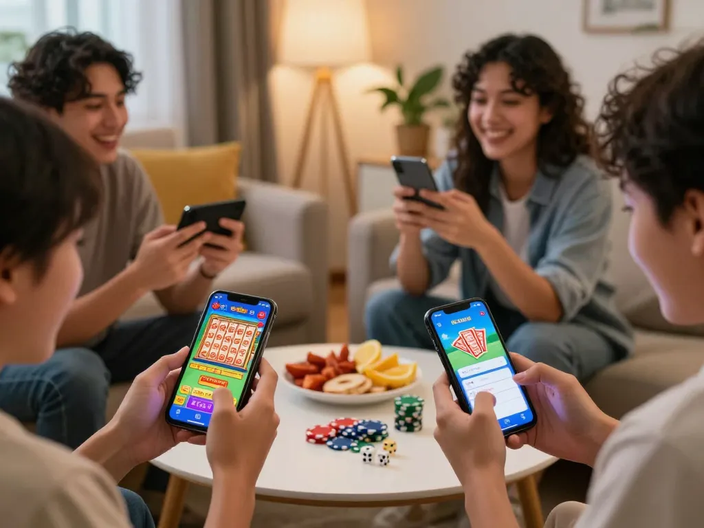 Exciting players enjoying 92dadu app for real money earnings in a cozy living room.