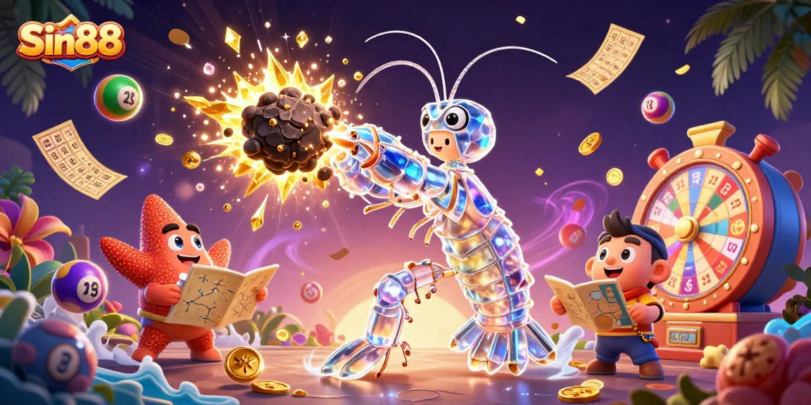 Win big with Sin88 in a vibrant 3D lottery and casino scene, full of excitement and gold!