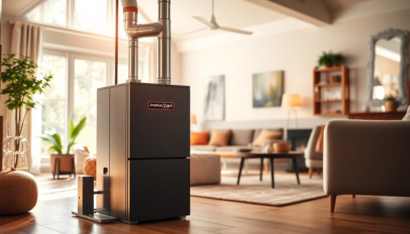 Showcase an American Standard furnace installed professionally in a cozy, modern home environment. related image