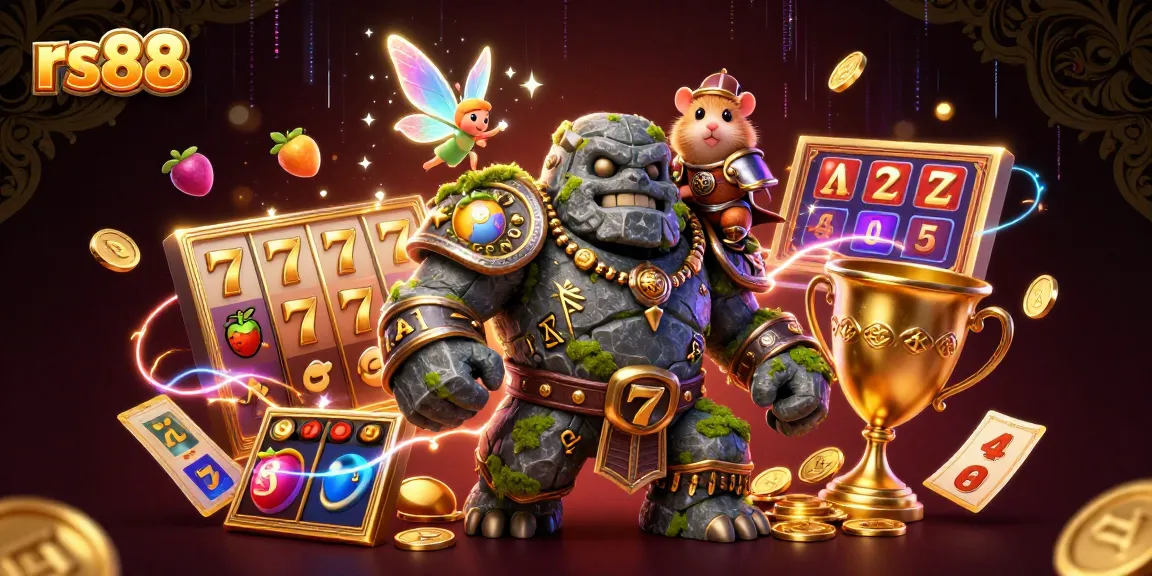 Engage in thrilling spins at rs88 with the magical golem and fairy in a vibrant casino scene.