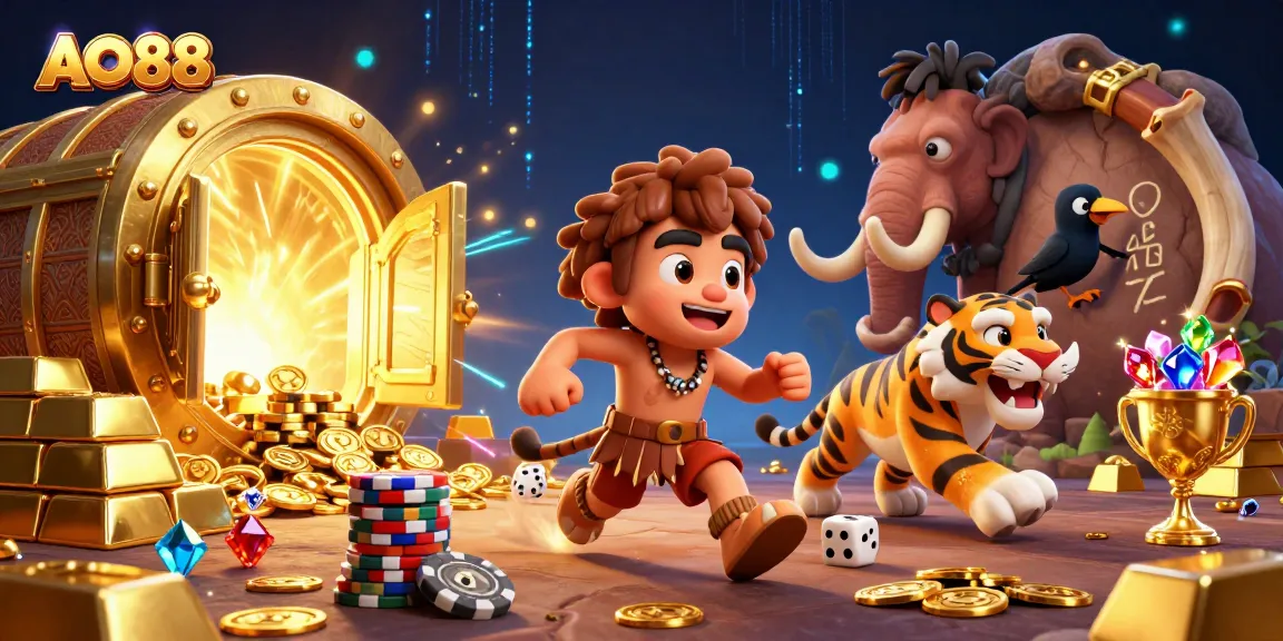 Experience the thrill at AO88 with its vivid prehistoric casino atmosphere and engaging characters.