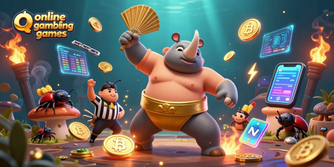 Experience online gambling games excitement with a dynamic 3D scene of a sumo beetle champion.