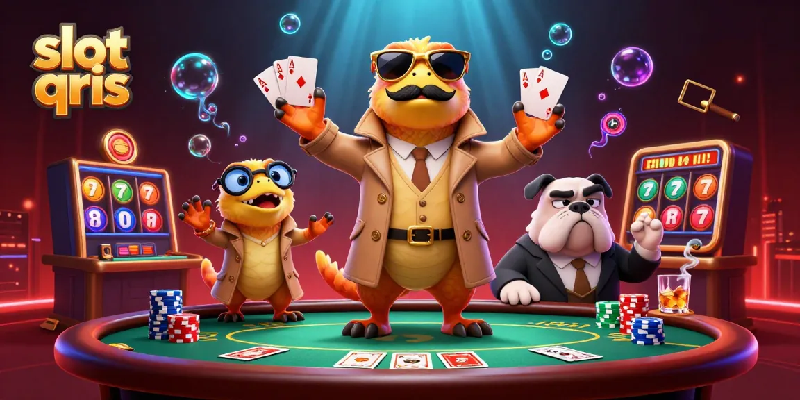 Experience the thrill of slot qris games with unique raptor characters in a dynamic casino scene.