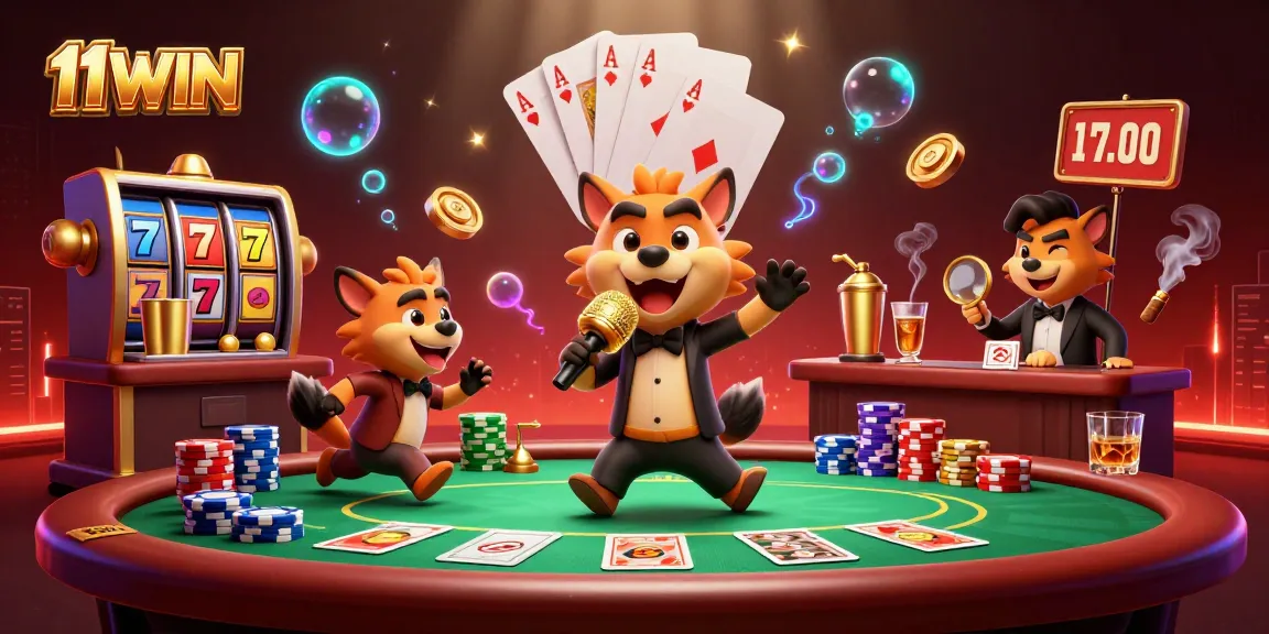 Experience 11WIN's lively casino atmosphere with animated hyenas at the comedy club.