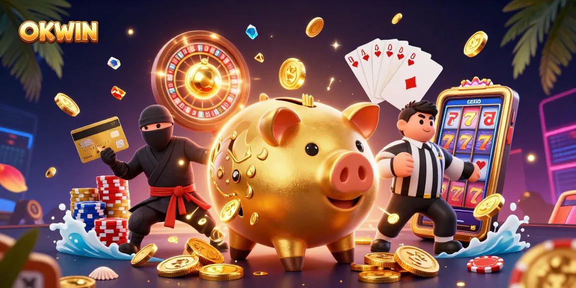 Engage with OKWIN's thrilling casino experience featuring dynamic 3D cartoon characters and vibrant game elements
